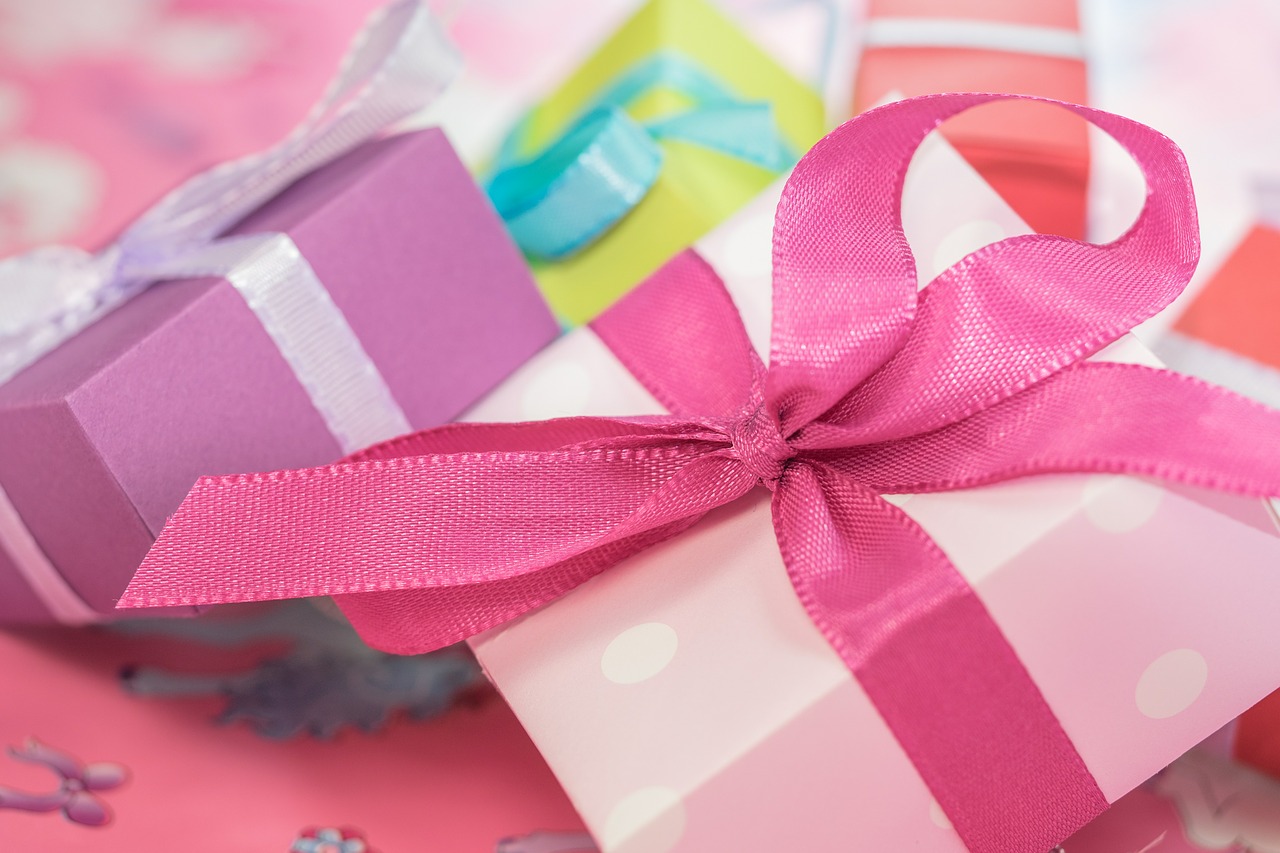 Brightly colored gift boxes