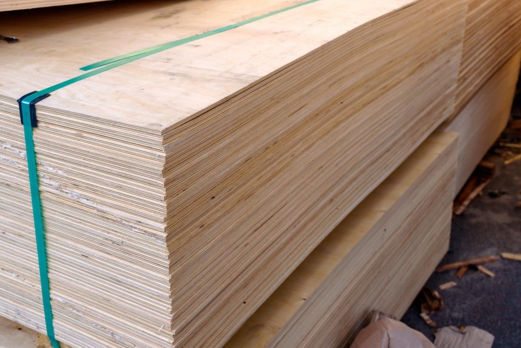 Plywood boards stacked together
