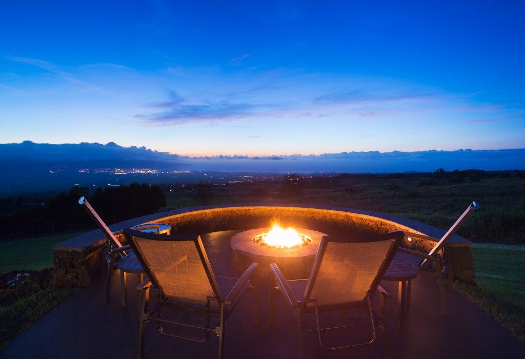 fire pit in pation overlooking the mountains