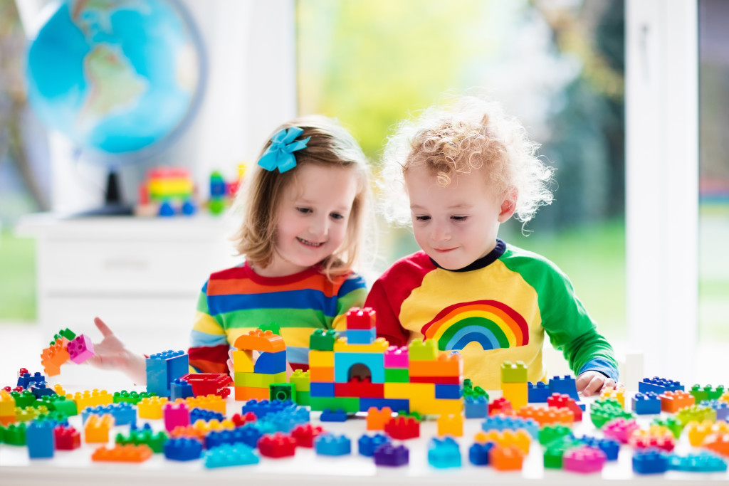 children using lego