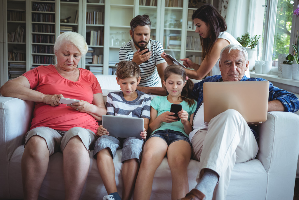 a family using gadgets